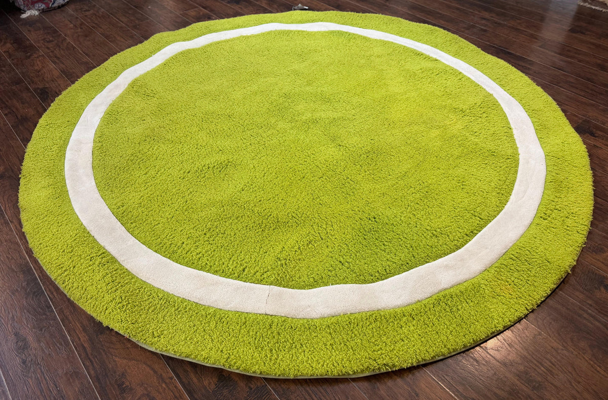 Large Round Rug 9x9, Vintage Retro Design, Lime Green - Jewel Rugs, view 2