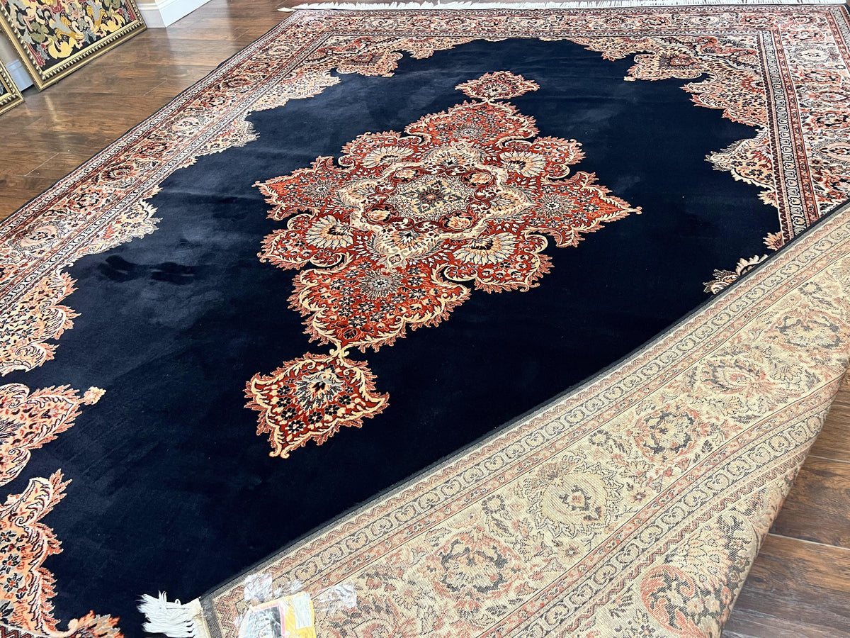 Karastan Rug 10x13, Karastan Ebony Kirman Rug, Room SIzed Wool Pile Vintage Karastan Carpet, Belgium Power Loomed Rug, Black Semi Open Field - Jewel Rugs, view 10