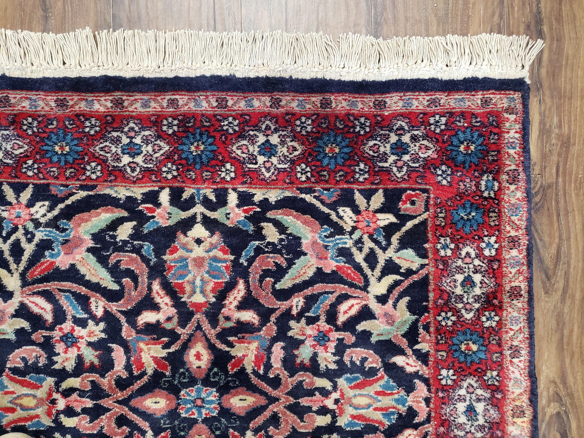 Antique Persian Sarouk Rug 3x5, Navy Blue, Allover Pattern, Hand Knotted - Jewel Rugs, view 8