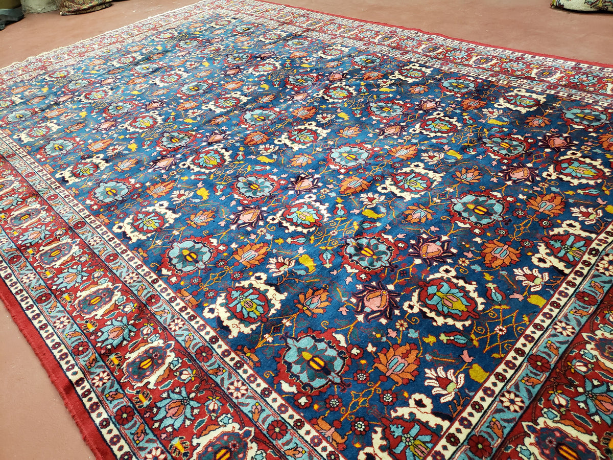 Rare Antique Persian Veramin Carpet, Mina-Khani Pattern, Blue, Red, Ivory, 7x11 ft, Hand-Knotted, Wool - Jewel Rugs, view 12