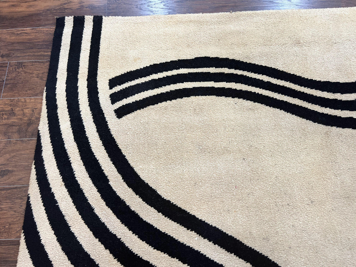Modern Rug 6x9, Cream and Black, Abstract Pattern - Jewel Rugs, view 7