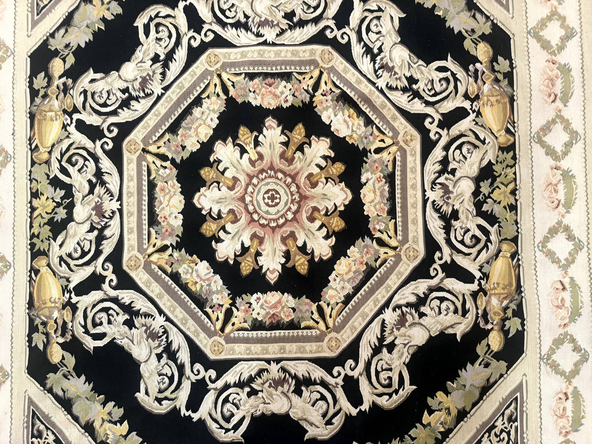 Aubusson Rug 6x8, European Design, Lion Pictorials, Black - Jewel Rugs, view 5