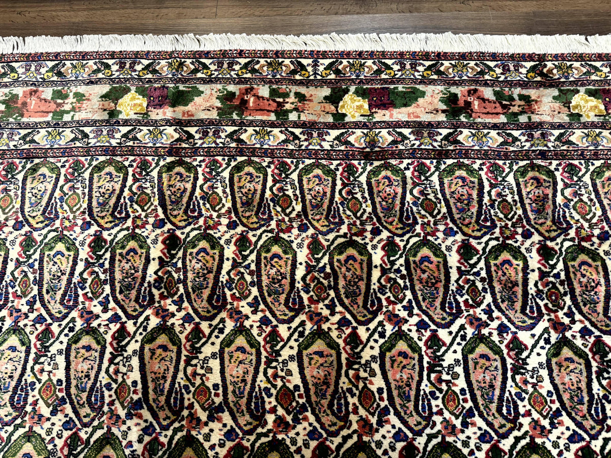 Persian Kurdish Rug 8x11, Repeated Allover Boteh Paisley Design, Bird Pictorials, Rare Antique Sannadaji Carpet - Jewel Rugs, view 4
