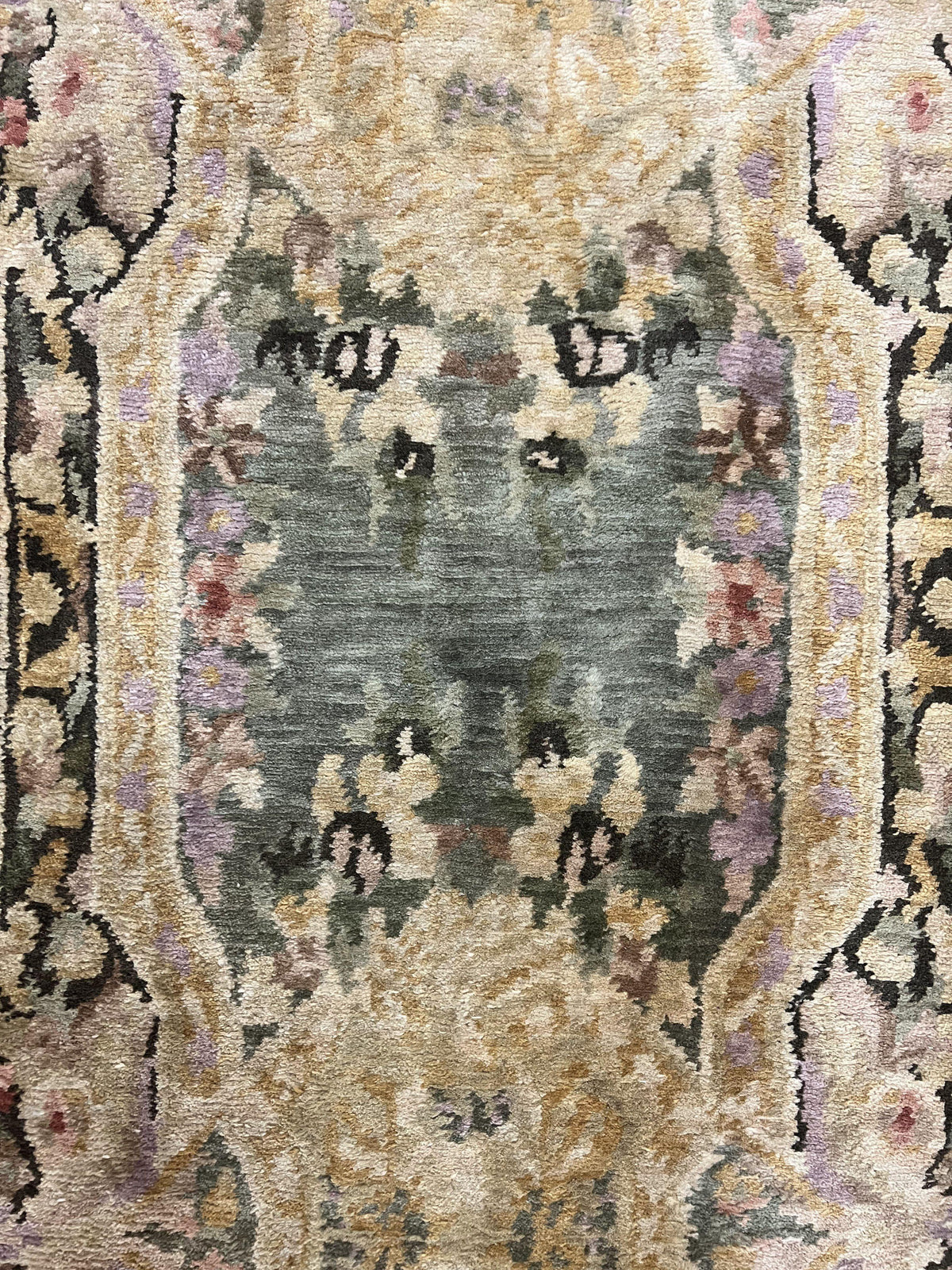 Tibetan Runner Rug 2.6 x 10, French Aubusson Pattern, Gold Olive Green, Vintage Handmade European Design, Wool Hallway Rug - Jewel Rugs, view 4