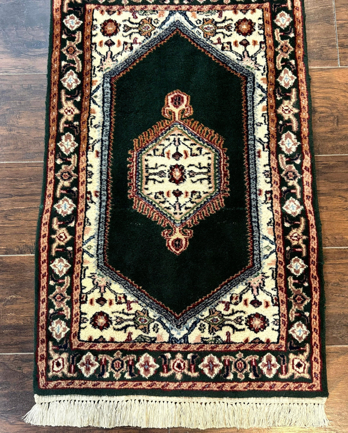 Small Indo Persian Dark Green Rug 2x3, Geometric Semi Open Field - Jewel Rugs, view 6