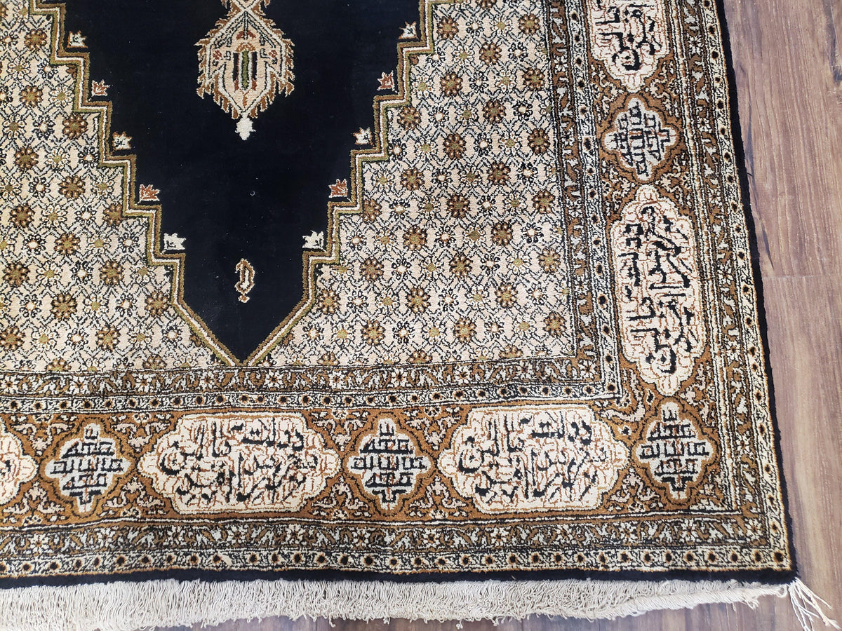 Persian Silk Qum Rug, Silk on Silk, Black Golden Brown and Beige, Hand-Knotted, 3'6" x 5' 5" - Jewel Rugs, view 9