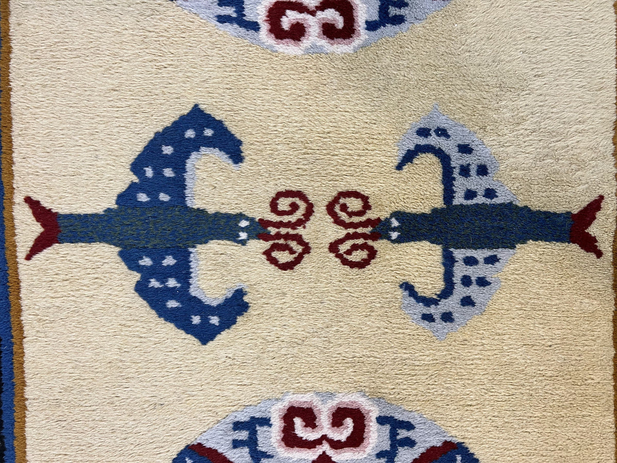 Chinese Rug 3x6 ft, Chinese Wool Rug, Tiensin Rug, Handmade Wool 3 x 6 Vintage Peking Rug, Art Deco Rug, Butterflies - Jewel Rugs, view 11