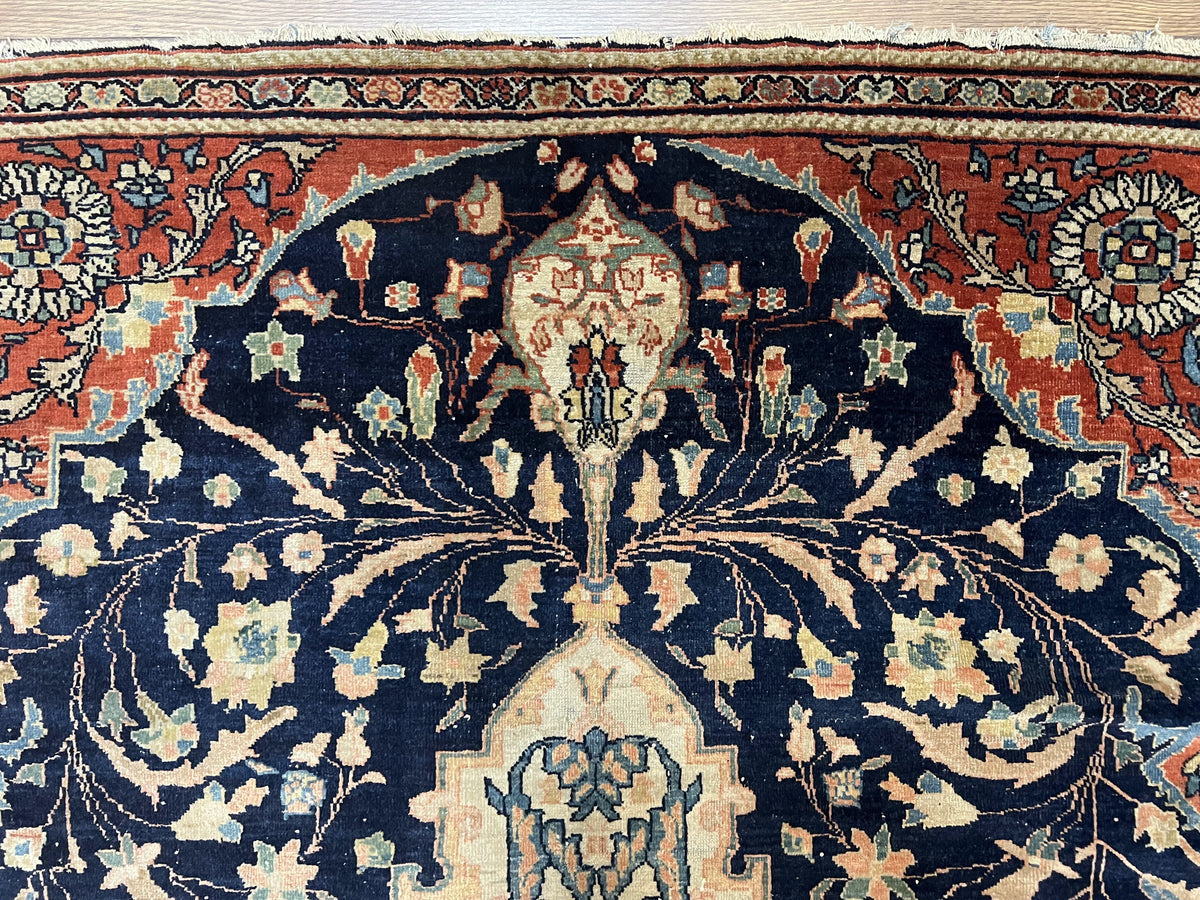 Antique Persian Rug 3.5 x 5, Sarouk Farahan Rug, High Quality 1920s Fine Oriental Carpet 3 x 5 ft, Large Medallion, Floral, Navy Blue Red, Hand Knotted Wool Rug - Jewel Rugs, view 3