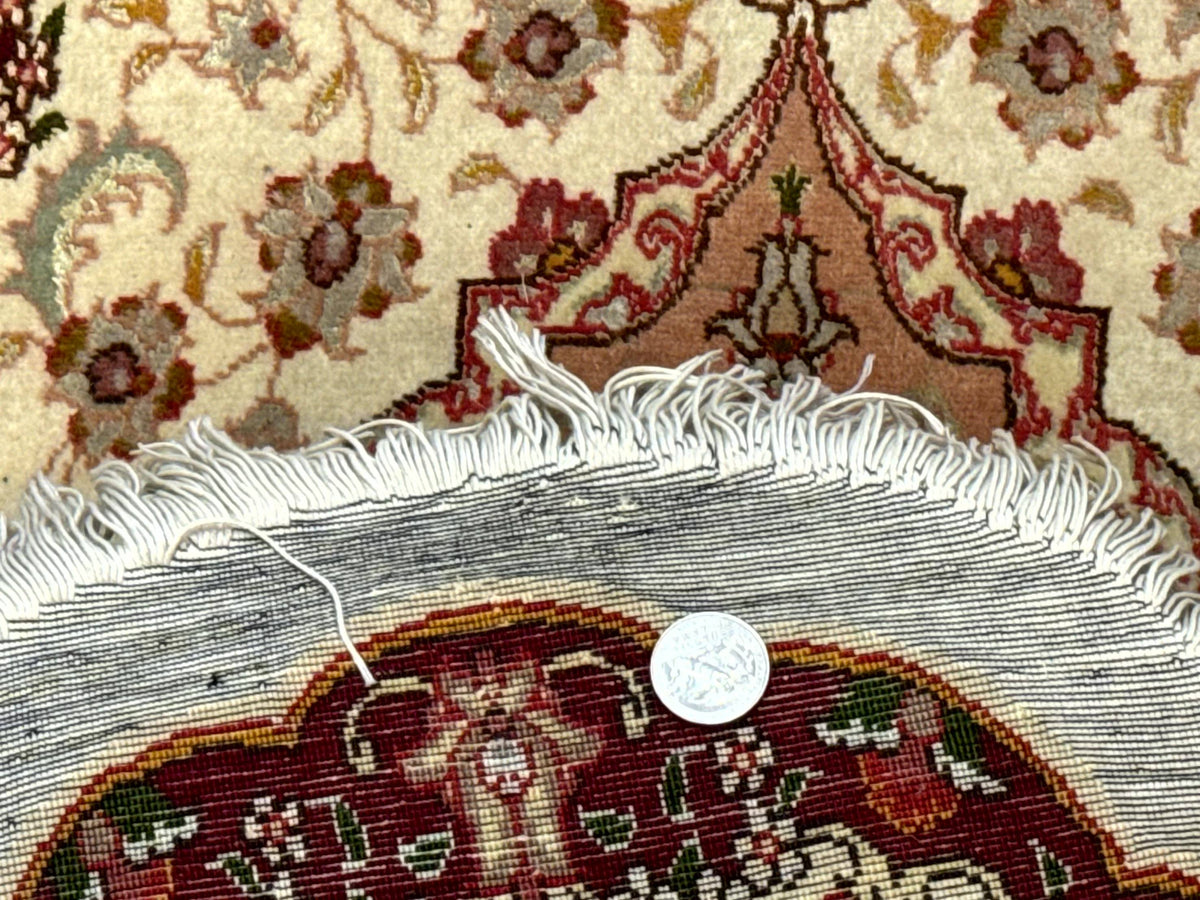 Small Oval Persian Tabriz Rug 2x4, Kork Wool and Silk Highlights, Fine 260 KPSI - Jewel Rugs, view 9