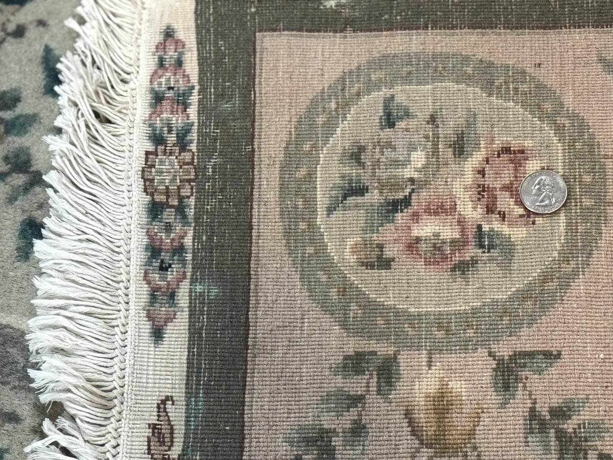 Pak Persian Rug 9x12, Wool with Silk Highlights, European Design, Floral, Green - Jewel Rugs, view 11