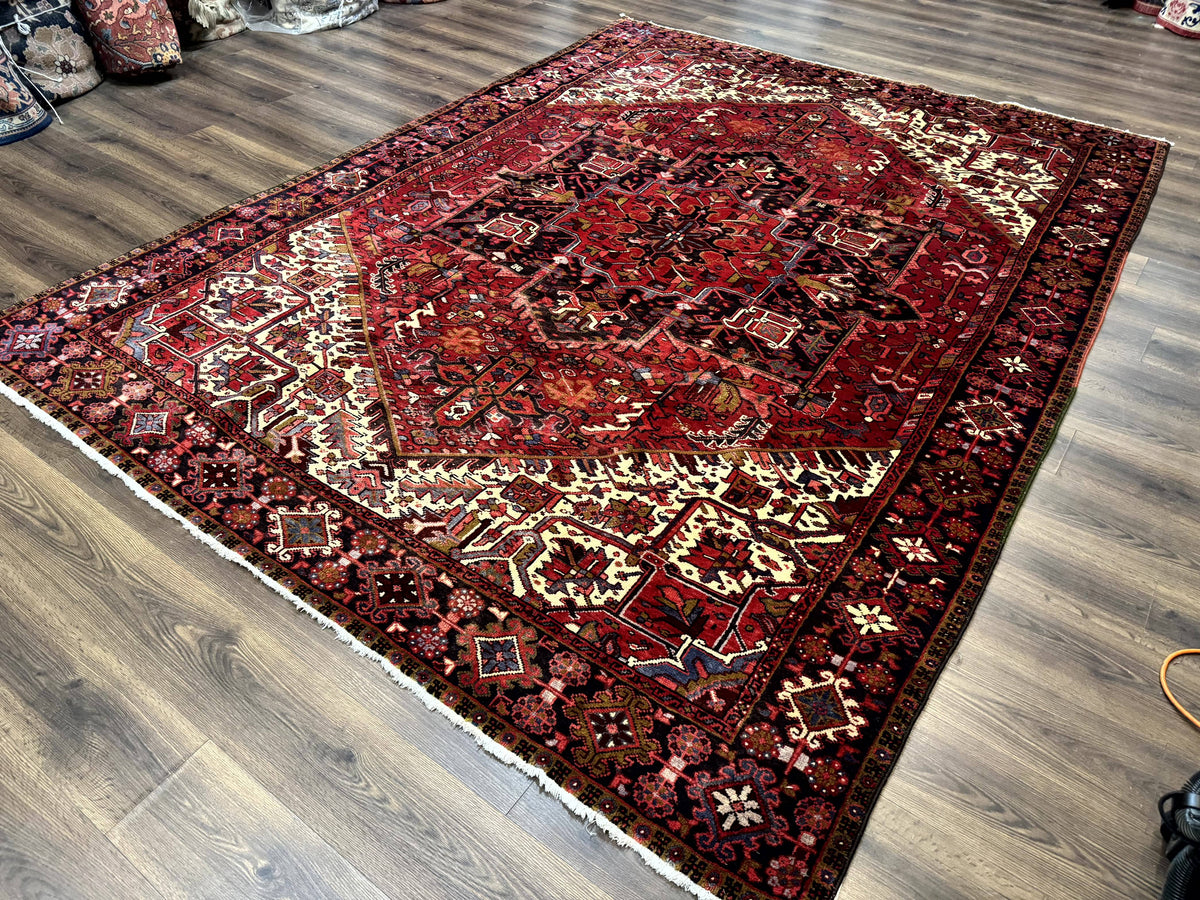 Persian Heriz Rug 8x11, Geometric Design, Red & Cream - Jewel Rugs, view 3