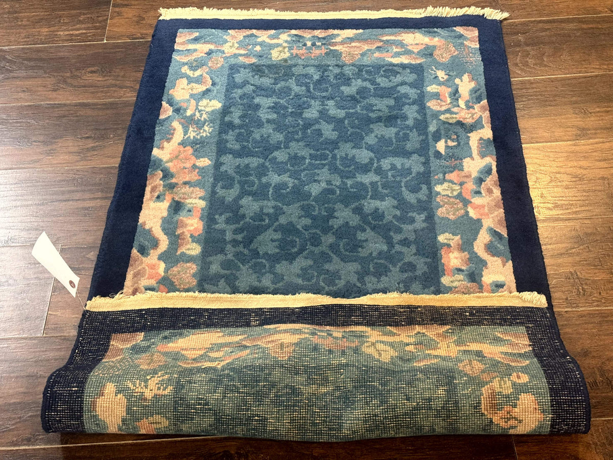 Blue Chinese Rug 2.6 x 4, Fete Rug, Peking Rug, Chinese Wool Rug, Art Deco Carpet - Jewel Rugs, view 10