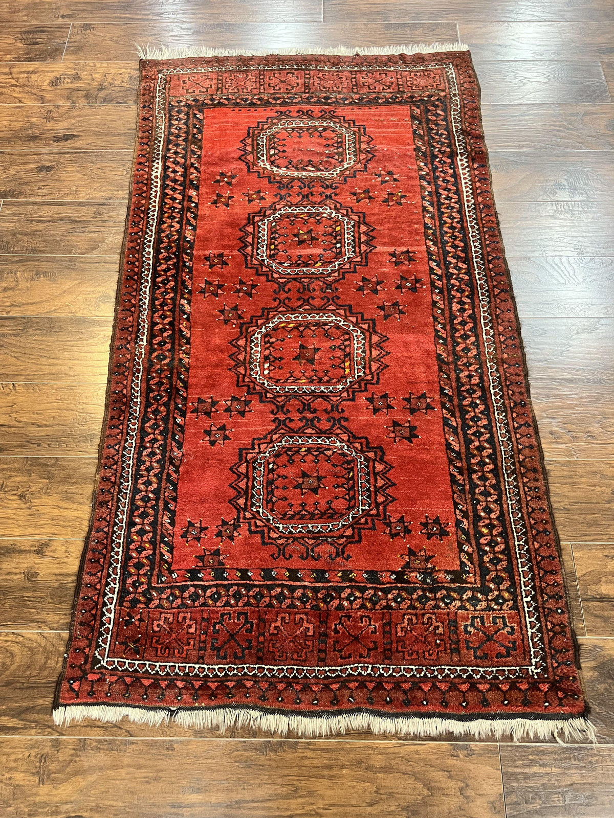 Afghan Rug 3x6, Semi Antique Vintage Oriental Carpet, Wool Handmade Red Rug, Tribal Rug, Afghan Beshir Rug - Jewel Rugs, view 13