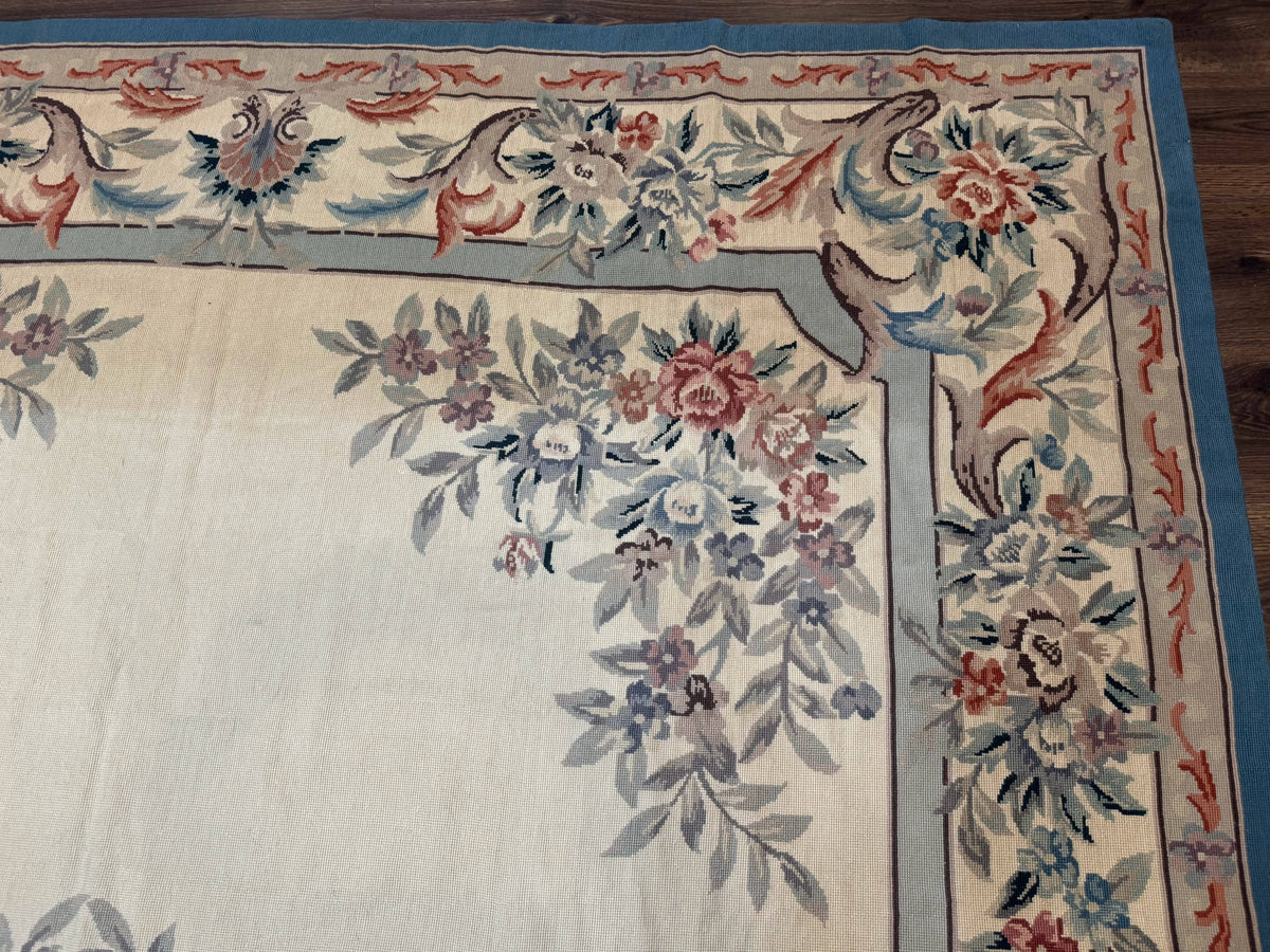 Ivory Needlepoint Rug 8x10, Wool Handmade Carpet - Jewel Rugs, view 8