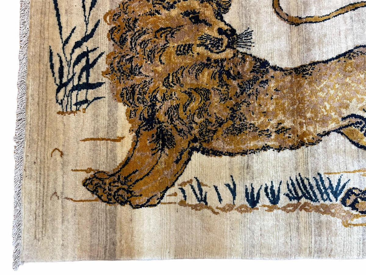 3.5 X 4 Handmade Hand-Knotted New Vintage Rug Quality Wool Lion Organic Dyes - Jewel Rugs, view 4