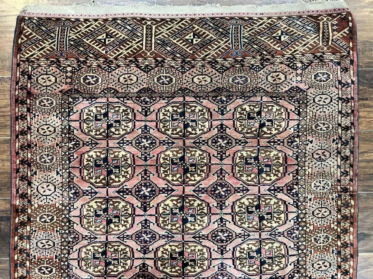 Persian Turkoman Rug 4x6, Wool Hand Knotted Antique Bokhara Carpet, Red Pink, Handmade Tribal Oriental Rug 4 x 6 ft - Jewel Rugs, view 4