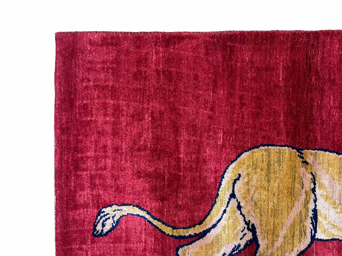 3 X 5 Handmade Hand-Knotted Rug Quality Wool Pictorial Lion Red Organic Dyes - Jewel Rugs, view 4