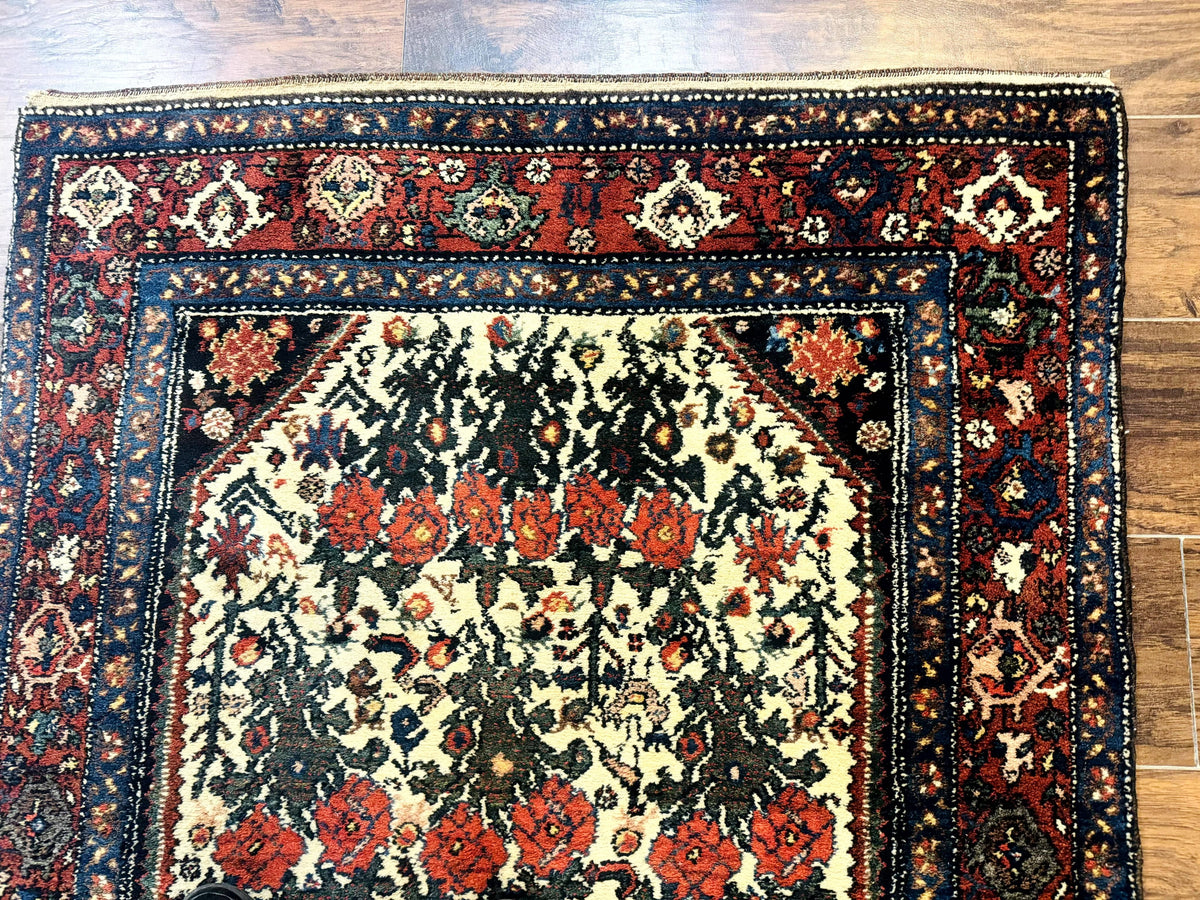 Persian Tribal Rug 3x5, Antique Persian Carpet, Floral Roses, Handmade, Persian Zanjan Rug - Jewel Rugs, view 7