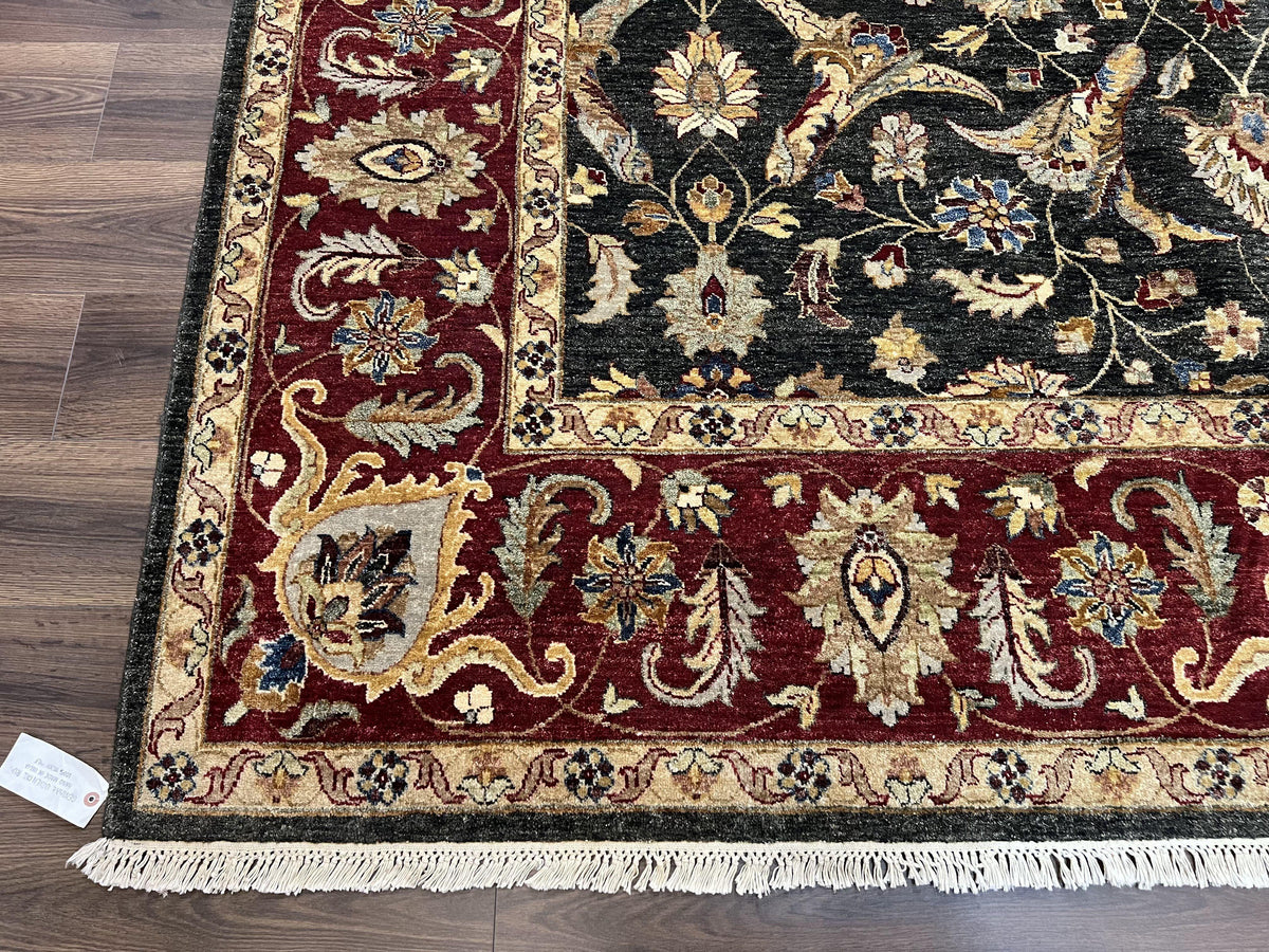 Pak Persian Mahal Rug 9x12, Allover Floral Pakistani Oriental Carpet 9 x 12, Wool Hand Knotted Area Rug, Dark Slate Gray-Black and Maroon - Jewel Rugs, view 9