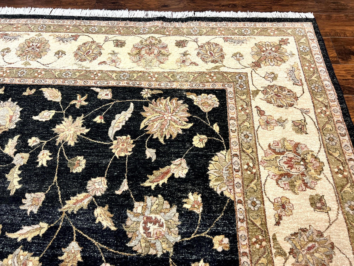 Indo Persian Rug 10x14, Charcoal and Beige, Floral Allover, Handmade Vintage Wool Carpet - Jewel Rugs, view 8