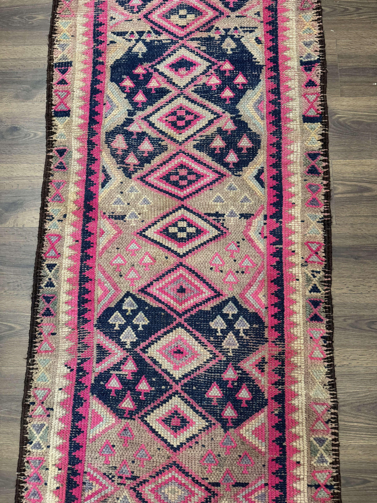 Turkish Runner Rug 3x10, Pink and Navy Blue, Bohemian Runner for Hallway or Kitchen, Vintage, Geometric, Tribal - Jewel Rugs, view 5