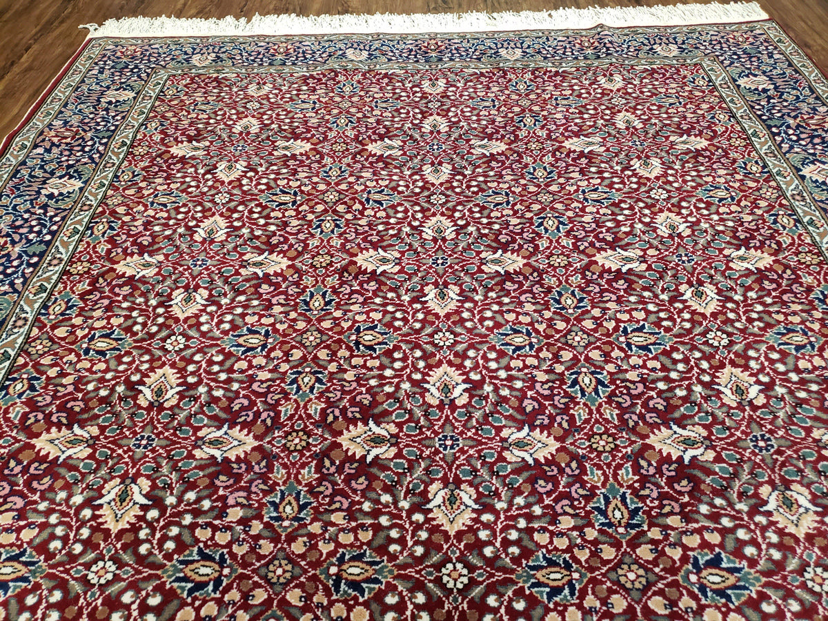 Vintage Turkish Sivas Area Rug 6.5 x 9.5, Wool Hand-Knotted Red & Midnight Blue Allover Floral Pattern Oriental Carpet, 6x9 Traditional Rug - Jewel Rugs, view 3