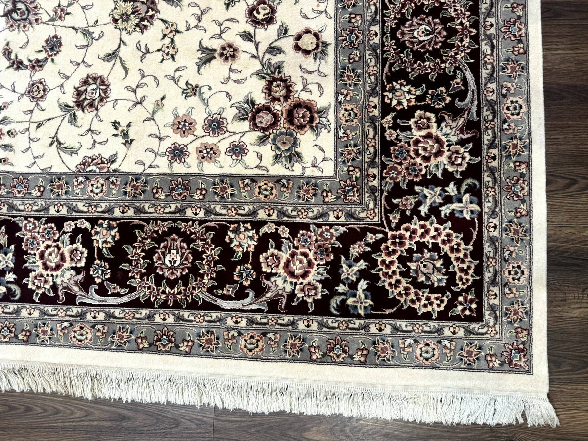 Sino Persian Rug 9x12, Floral Allover Design, 170 KPSI, Ivory and Dark Maroon - Jewel Rugs, view 9