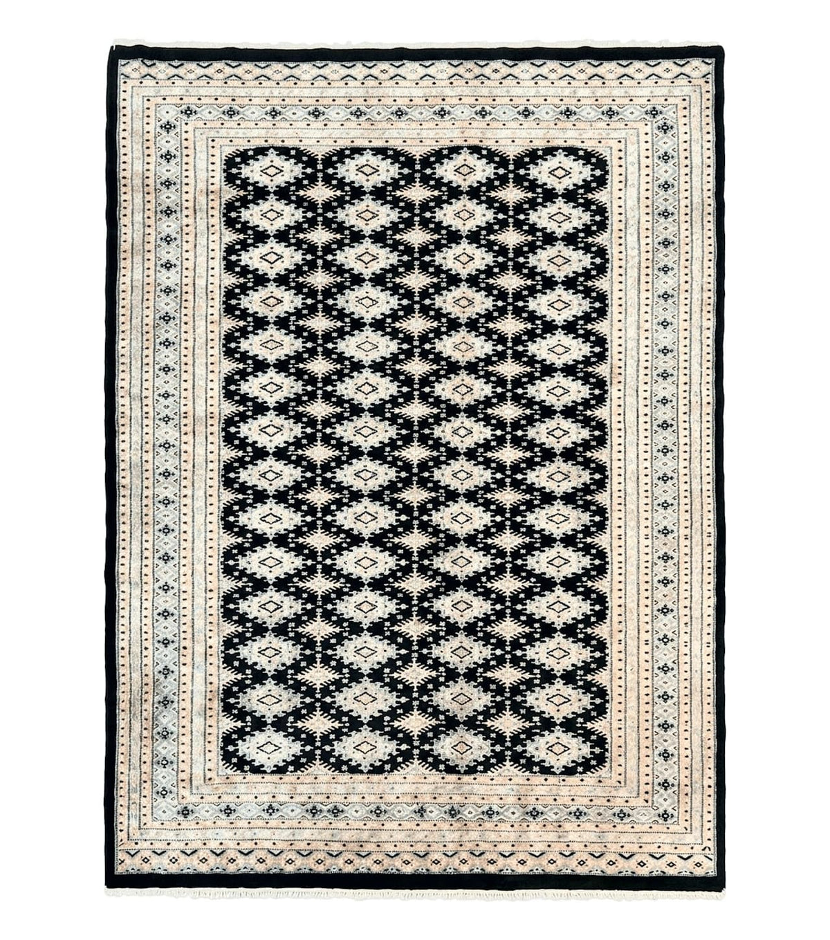 Pakistani Bokhara Rug 6x9, Hand Knotted Vintage Wool Carpet with Silk Highlights, Very Fine 320 KPSI, Medium Size - Jewel Rugs