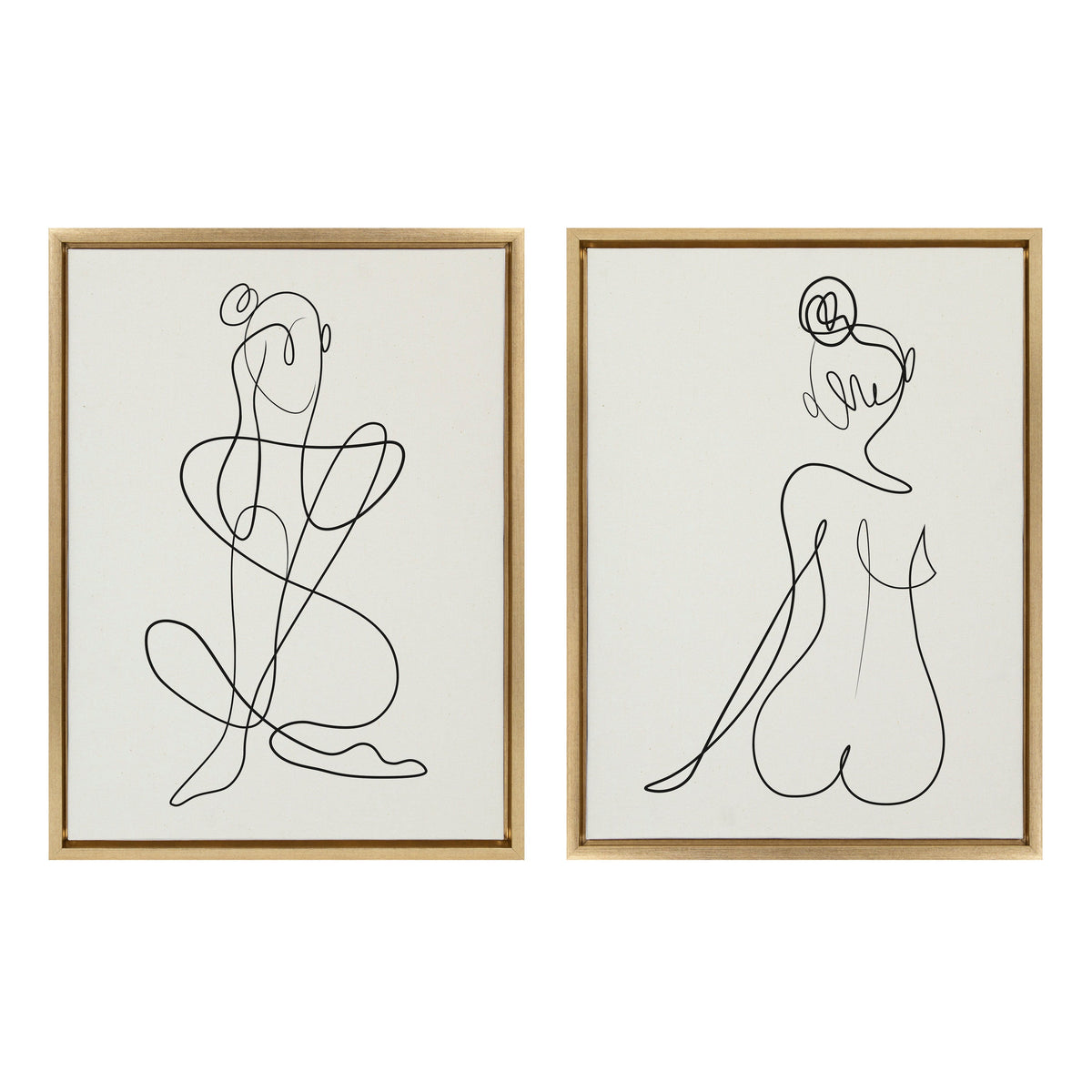 Sylvie Thinking of You Line Art and Sitting Beauty Framed Canvas Set by Rachel Lee of My Dream Wall