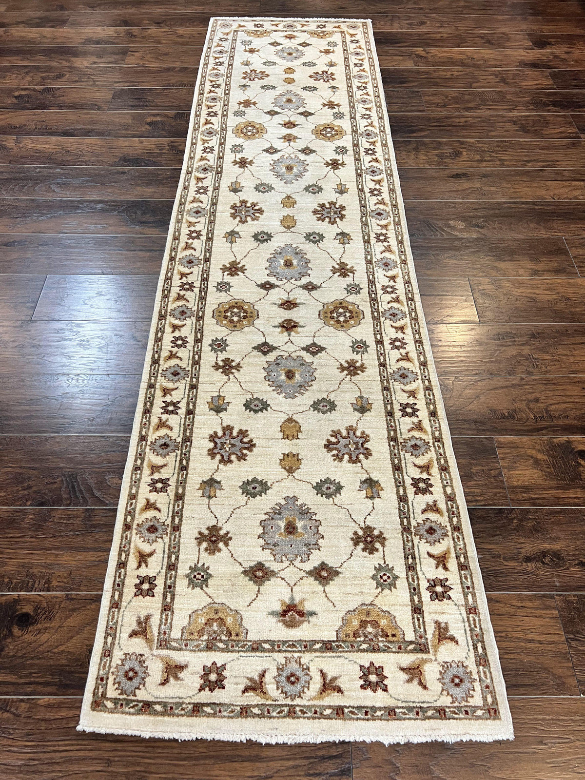 Peshawar Runner 2.7 x 10, Beige Floral Hand Knotted Vintage Wool Oriental Runner, Hallway Rug, Farmhouse Rug, Neutral Colors - Jewel Rugs, view 2