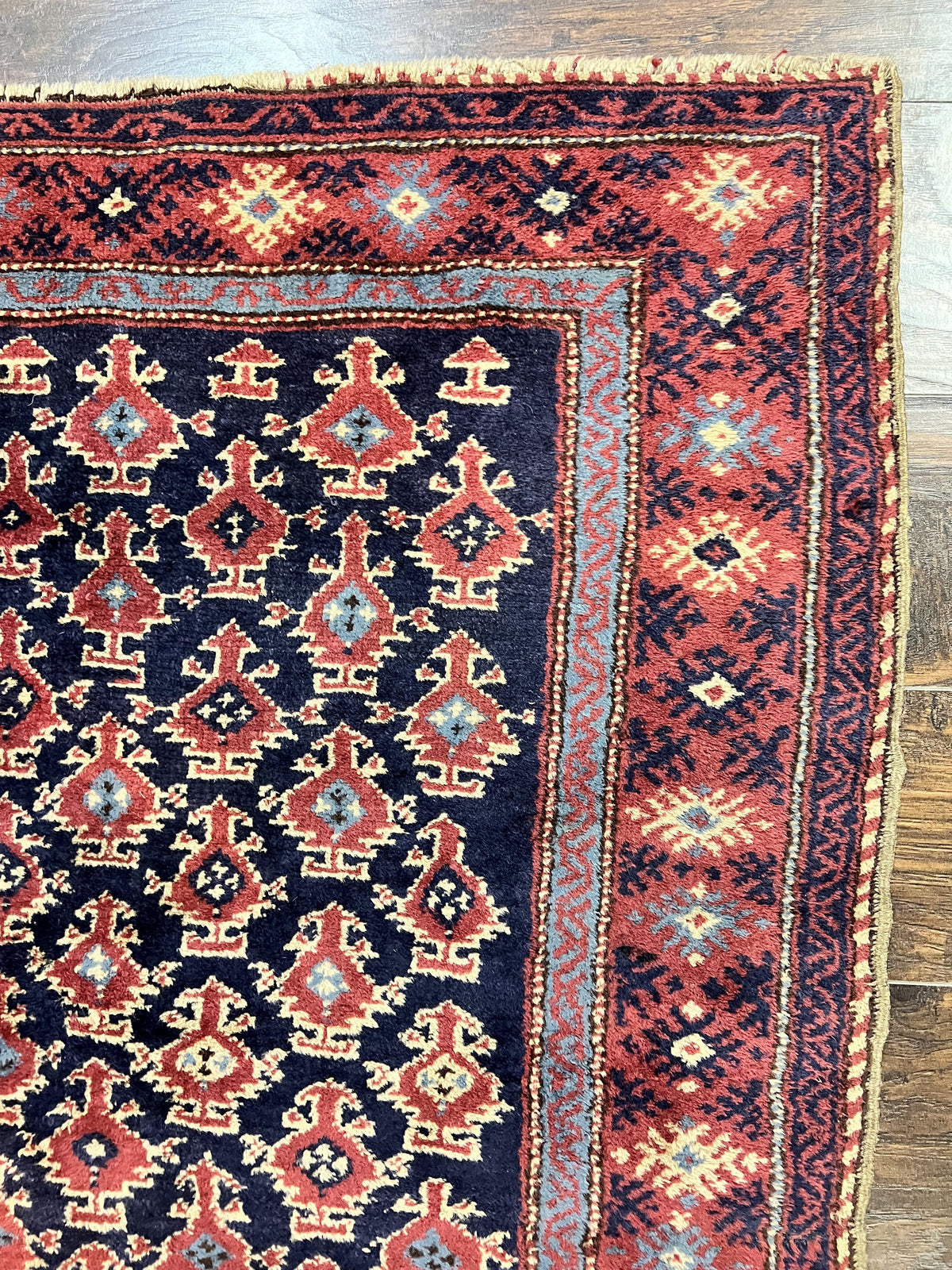 Turkish Sparta Rug 3x4, Allover Pattern, Navy Blue and Red, Antique Ispara Oriental Carpet 3 x 4, Small Turkish Handmade Vintage Wool Rug - Jewel Rugs, view 8
