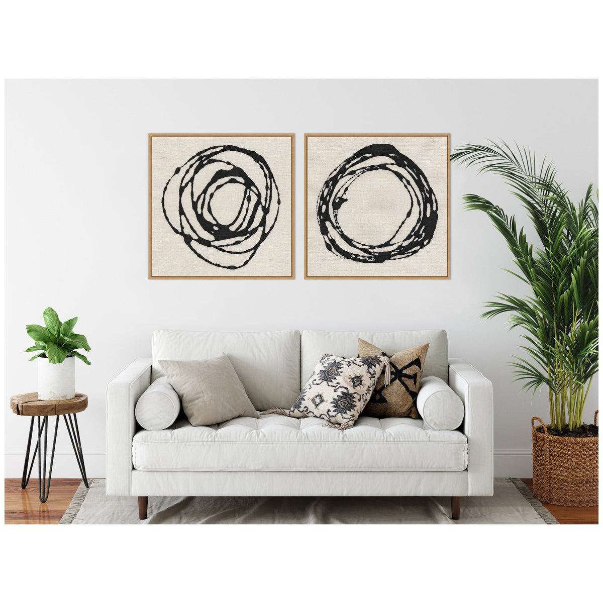 Sylvie Flowing Circle Abstracts - 2 Piece Framed Canvas Art Set by The Creative Bunch Studio