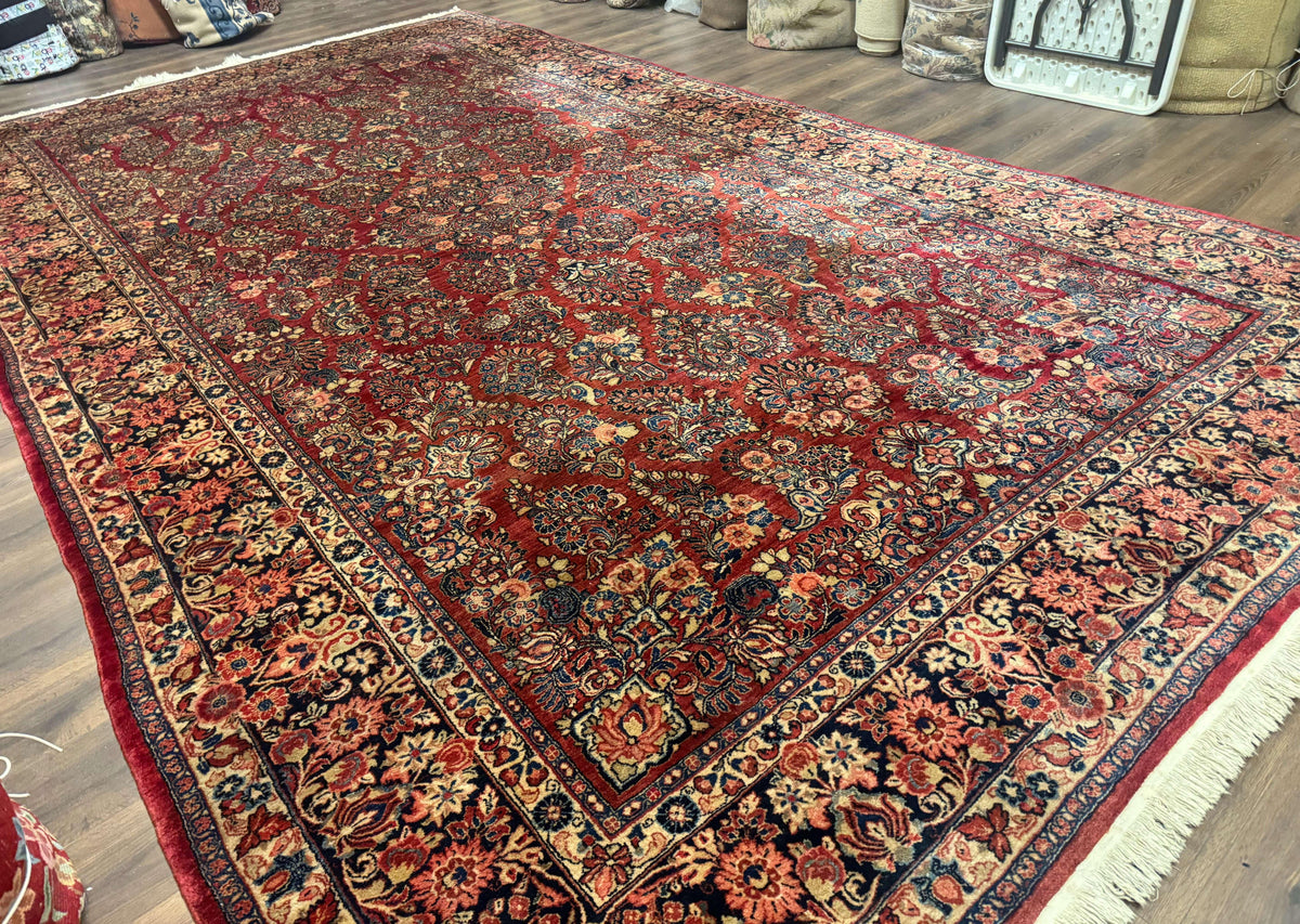 Large Persian Sarouk Rug 10x17, Palace Size Antique Persian Carpet, Red, Floral Allover, Traditional Persian Rug, Oversize Handmade Wool Rug - Jewel Rugs, view 12