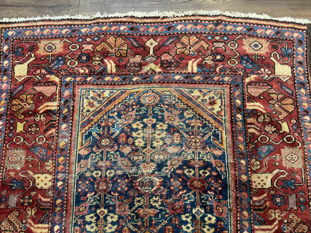 Antique Persian Rug 4x7, Blue and Red Malayer Carpet, Rare - Jewel Rugs, view 4