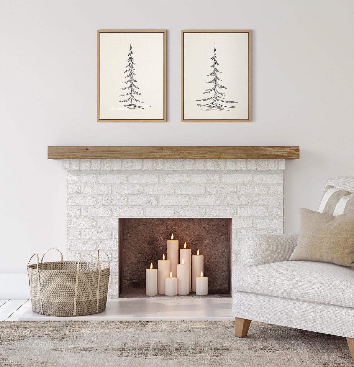 Sylvie Minimalist Evergreen Trees Sketch Framed Canvas Art Set by The Creative Bunch Studio