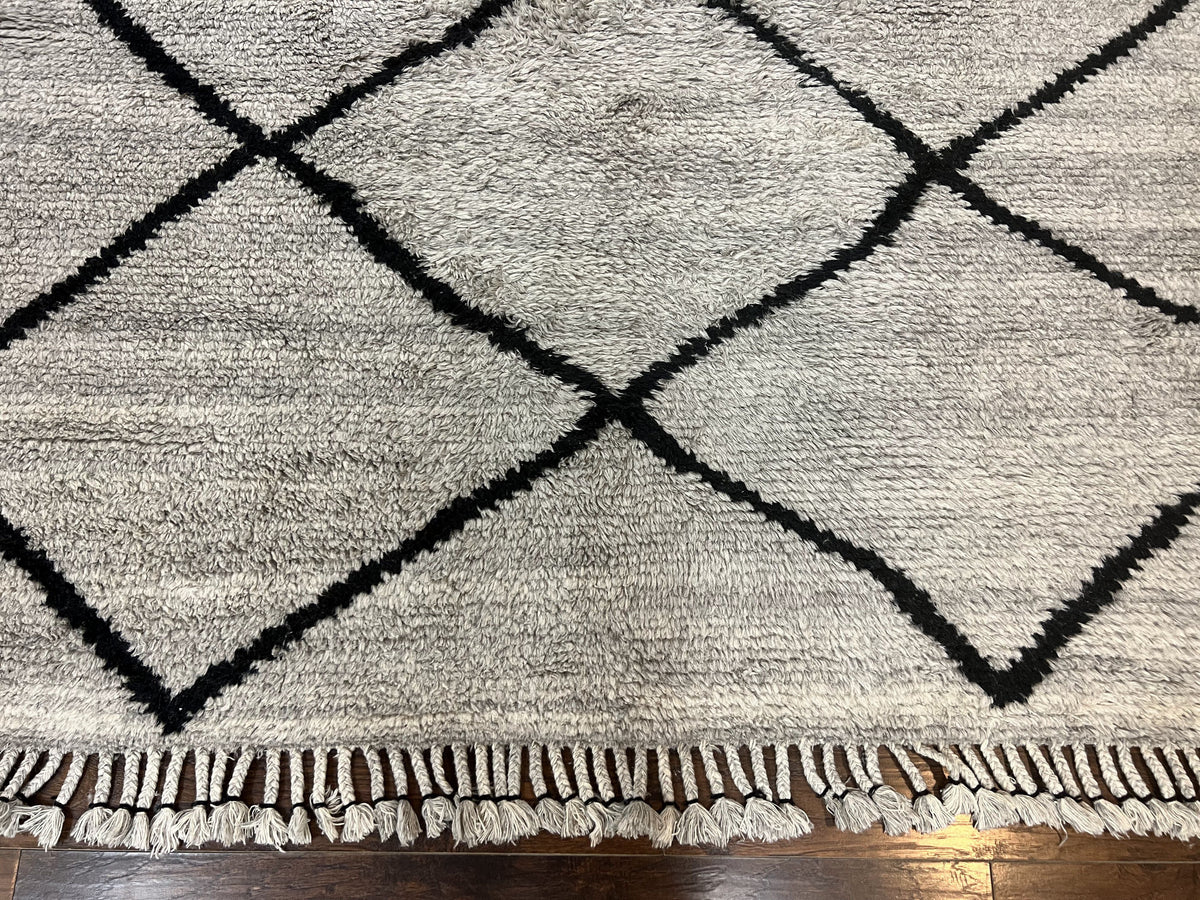 Modern Shag Rug 8x10, Gray and Black, Wool and Cotton, Lulu and Georgia, Handmade Indian Shag Rug - Jewel Rugs, view 5