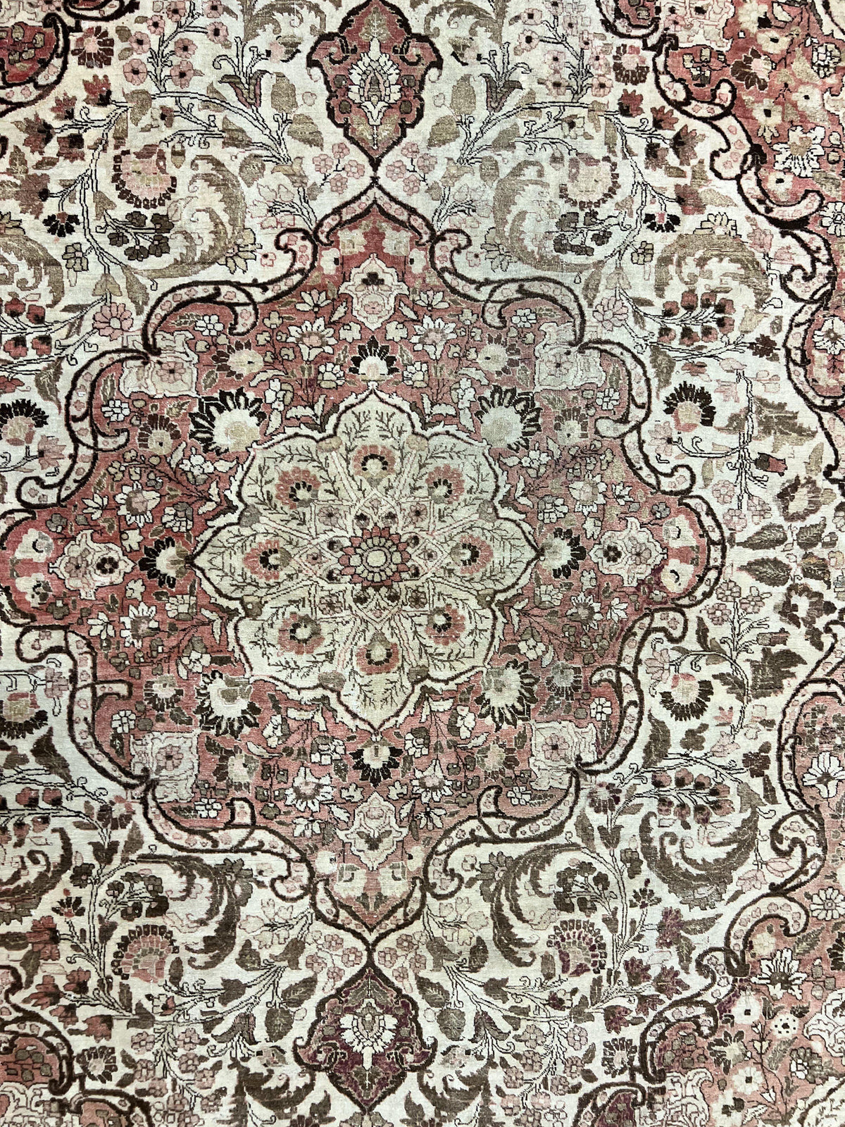 Antique Persian Tabriz Rug 10x12, Wool Hand Knotted Oriental Carpet, Beige Light Red, Floral Medallion - Jewel Rugs, view 4