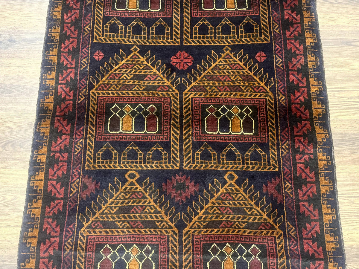 Afghan Rug 3x7, Navy Blue, Tribal Rug, Balouch Carpet, New - Jewel Rugs, view 4
