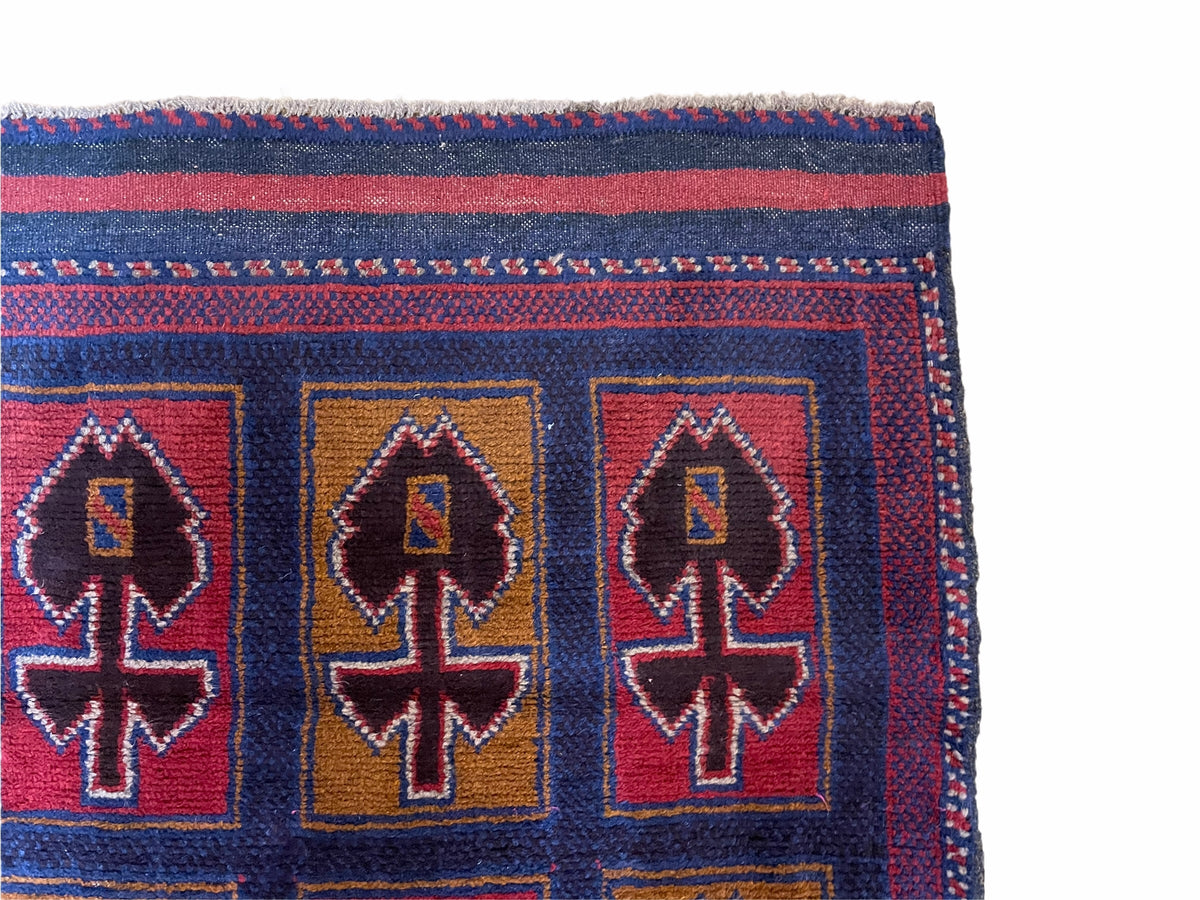 2' 9" X 4' 5" Vintage Handmade Tribal Wool Rug Balouchi Afghan Rug Blue Red 3x5 - Jewel Rugs, view 7