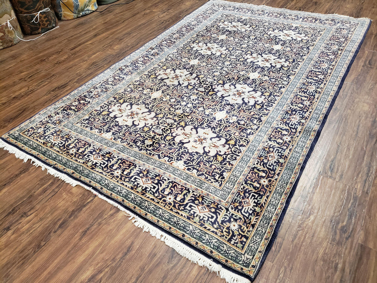 Navy Blue Persian Kashan Rug, Hand-Knotted, Wool, 4' 8" x 7' 4", Pair B - Jewel Rugs, view 3