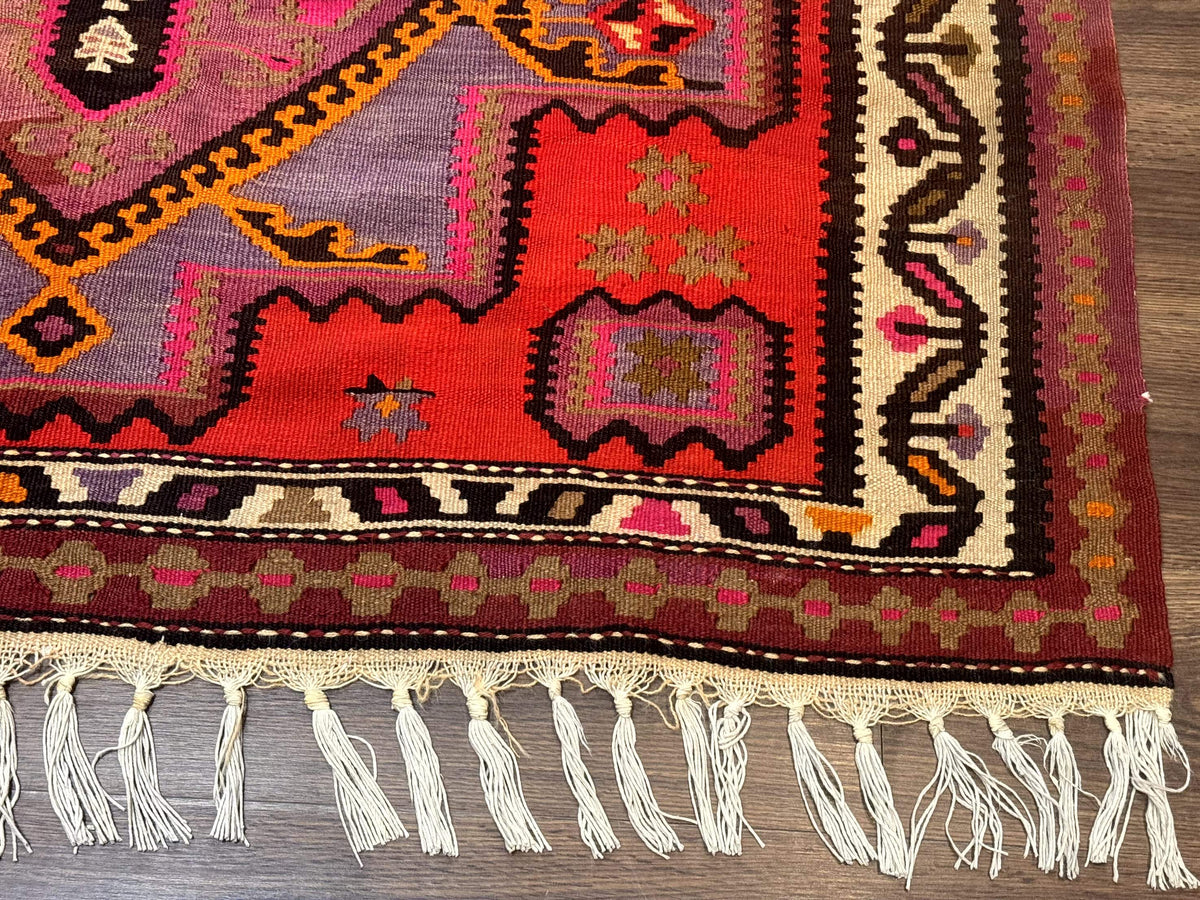 Persian Kurdish Zarand Kilim Rug 5x9, Red, Geometric Medallions, Wide Runner - Jewel Rugs, view 10