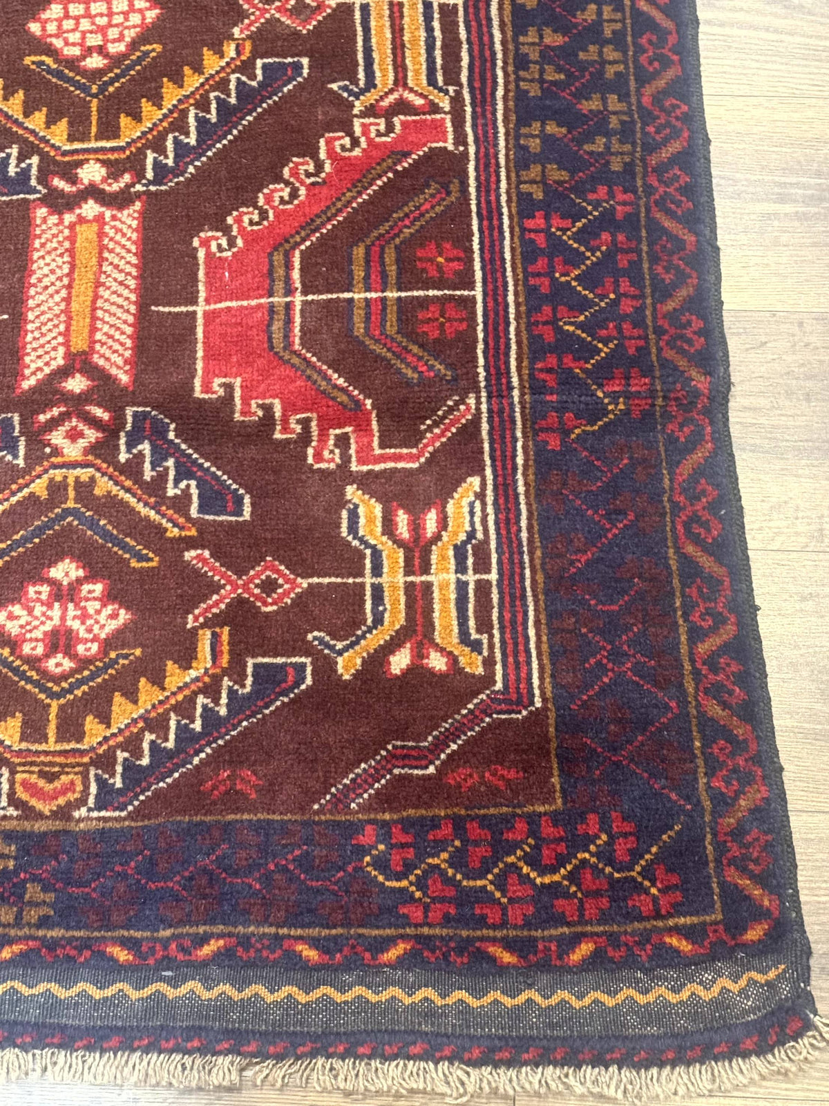 Afghan Rug 3x7, Maroon and Navy Blue, Balouch Carpet, Tribal Rug, New - Jewel Rugs, view 10