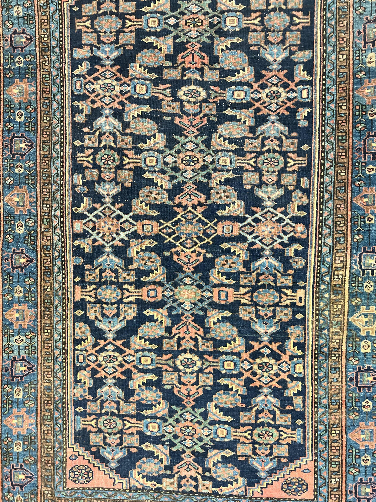 Antique Persian Tribal Rug 5x7, Navy Blue & Pink, Hand Knotted Handmade 1920s Wool Rug, Allover Pattern, Persian Hamadan Rug - Jewel Rugs, view 5