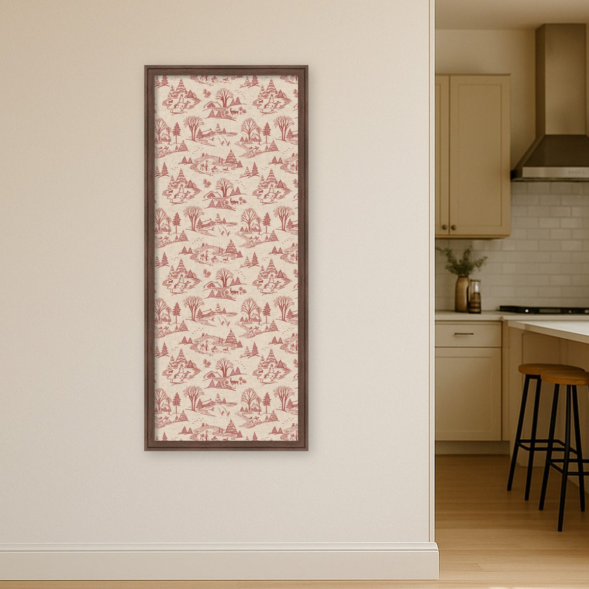 Kate and Laurel Framed Fabric Pinboard Wonderland Red Toile