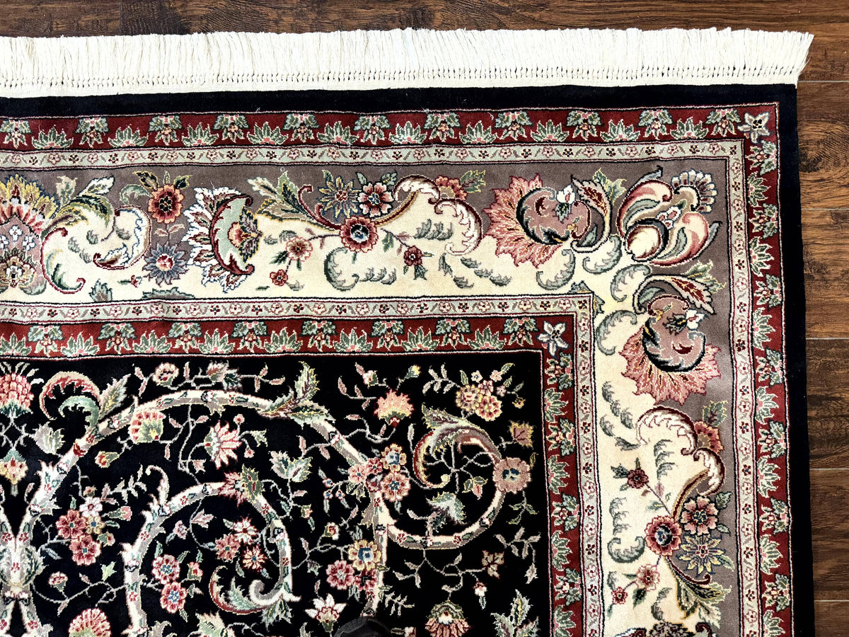 Black Pak Persian Rug 8x11, Floral Pattern, Hand Knotted Vintage Wool Rug with Silk Highlights, Fine 200 KPSI - Jewel Rugs, view 8