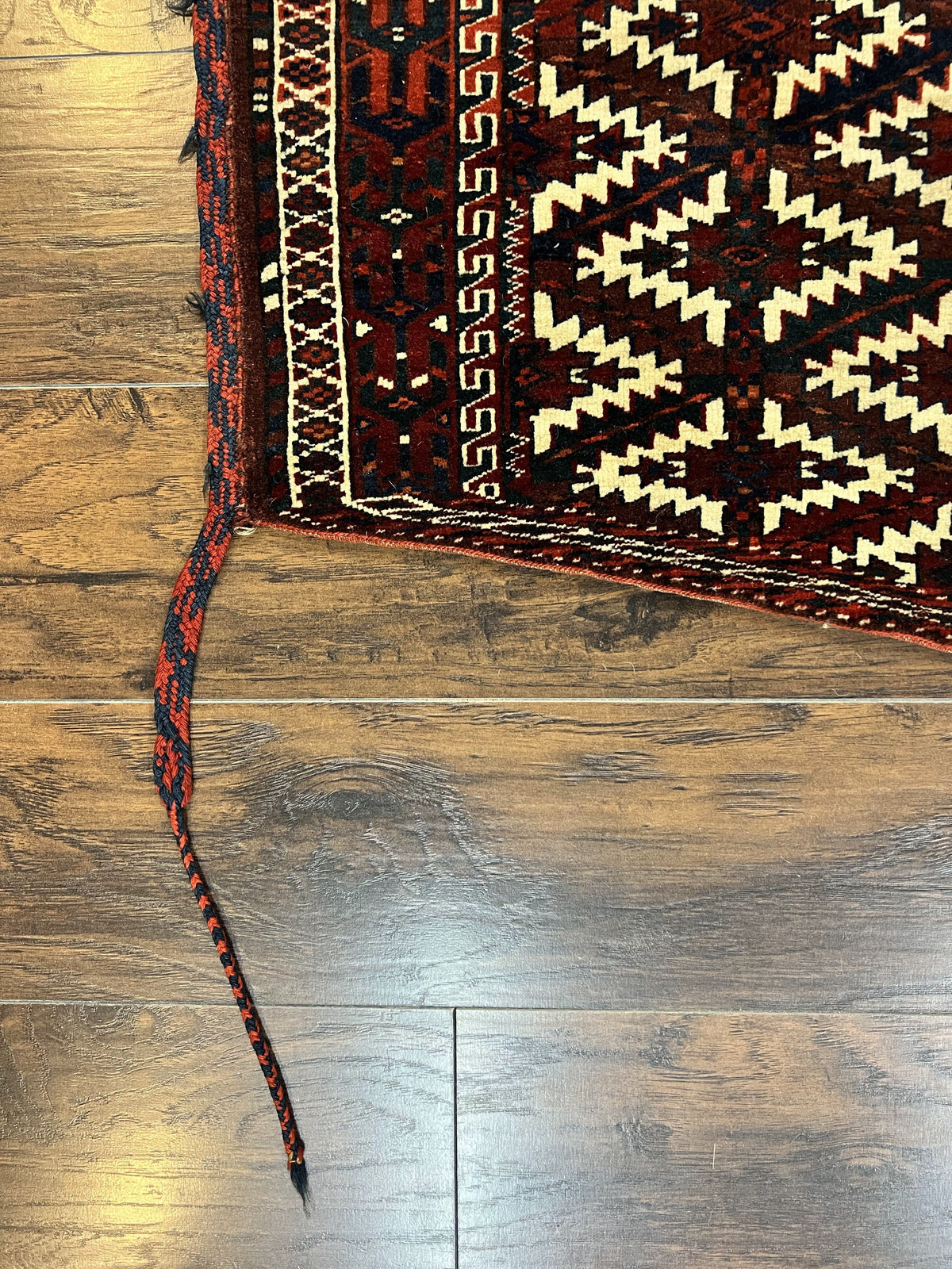 Antique Turkoman Camel Trapping, Turkoman Asmalyk, Red Black Ivory, Handmade, Hand Knotted Tribal Collectible Rug, Rare - Jewel Rugs, view 8