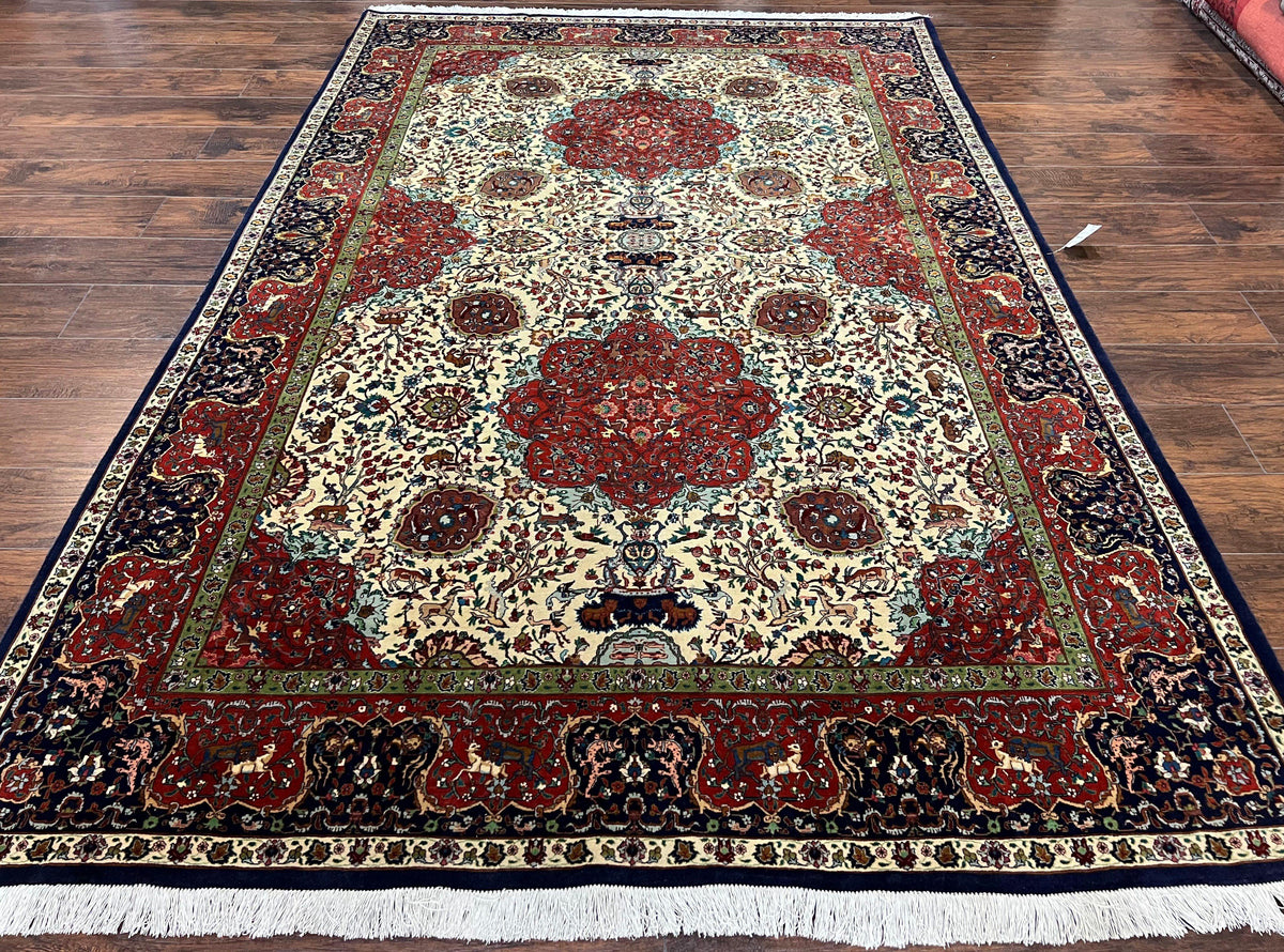 Wonderful Sino Persian Rug 6x10 with Animal Pictorial Motifs, Cream Dark Red Navy Blue, Birds Gazelles, Two Medallions, Top Quality Handmade - Jewel Rugs, view 2