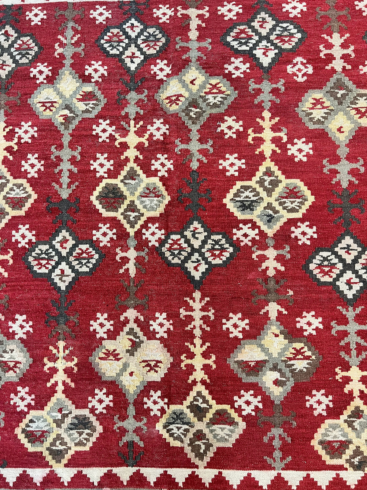 Indian Kilim Rug 6x6, Square Kilim Flatweave Carpet, Vintage Handmade Wool Rug, Red - Jewel Rugs, view 5
