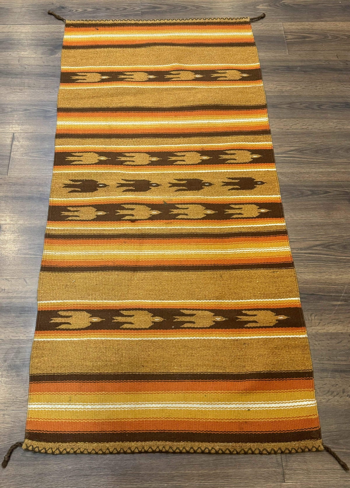 South American Rug Blanket 2.7 x 5.6, Wool, Handmade, Navajo Design, Orange Brown - Jewel Rugs, view 2