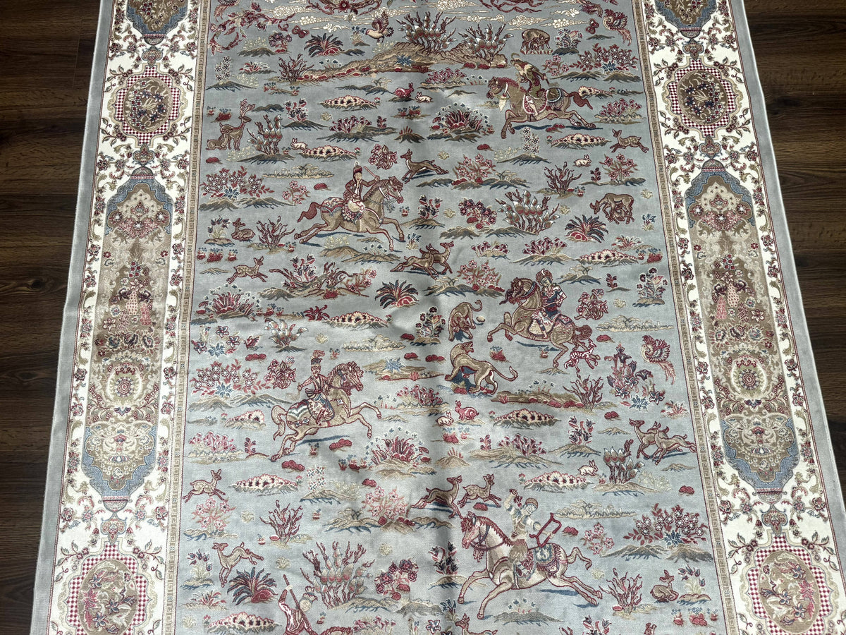 Turkish Silk Rug 5x7, Hunting Design, Animal Pictorials, Bamboo Silk - Jewel Rugs, view 5